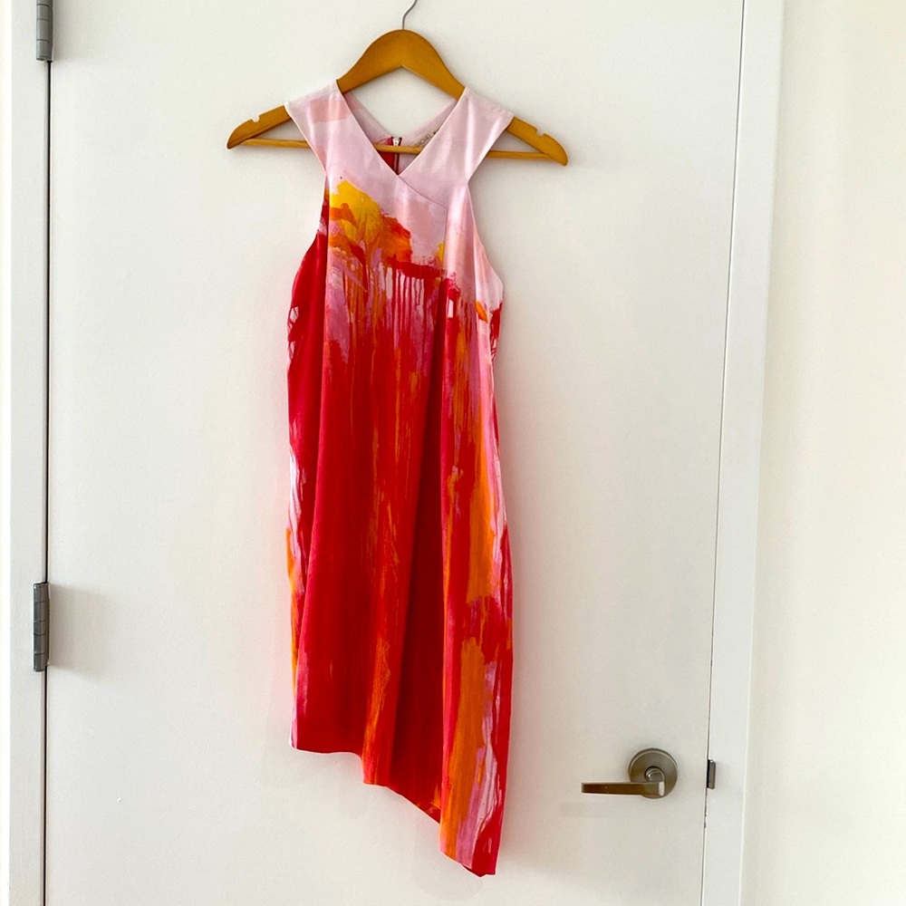 Rachel Roy Pink Asymmetrical Paint Splatter Dress With Pockets
